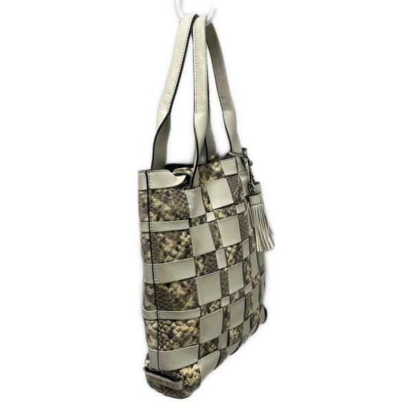マイケルコース MICHAEL KORS トートバッグ - レザー アイボリー×ベージュ×黒 型押し加工/パイソン柄/編み込み バッグ_画像2