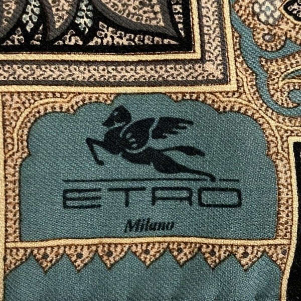 エトロ ETRO ストール(ショール) - ウール、シルク ダークグレー×ピンク×マルチ ペイズリー柄 マフラー_画像3