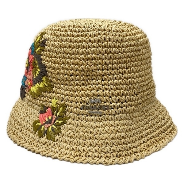 コーチ COACH ハット M/L CK691 - ベージュ×ピンク×マルチ ストローハット/刺繍 美品 帽子_画像1