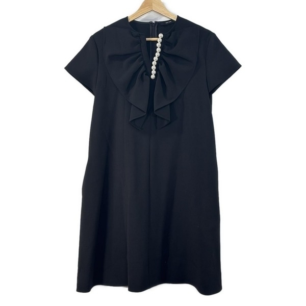 ヨーコ チャン YOKO CHAN サイズF - 黒 レディース 半袖/ロング/パール/フリル 美品 ワンピース