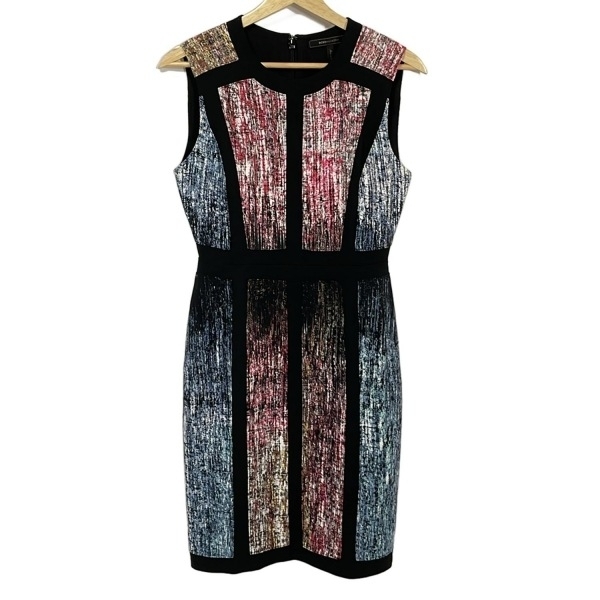 ビーシービージーマックスアズリア BCBGMAXAZRIA サイズ2 S - 黒×ピンク×マルチ レディース クルーネック/ノースリーブ/ひざ丈 美品_画像1