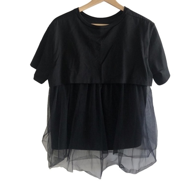 ルシェルブルー LE CIEL BLEU チュニック サイズ36 S - 黒 レディース クルーネック/半袖/チュールレース ワンピース_画像1