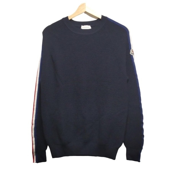 モンクレール MONCLER 長袖セーター/ニット サイズM - ダークネイビー×白×レッド メンズ ワッフル/トリコロール 美品 トップス