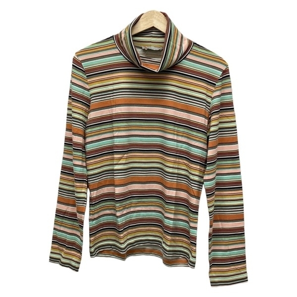 ミッソーニ MISSONI 長袖カットソー サイズI 48 - ブラウン×ライトグリーン×マルチ レディース タートルネック/ボーダー 美品 トップス_画像1