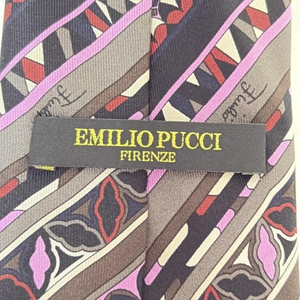 エミリオプッチ EMILIO PUCCI(PUCCI) - ダークグレー×ピンク×マルチ メンズ レジメンタル 美品 ネクタイ_画像3