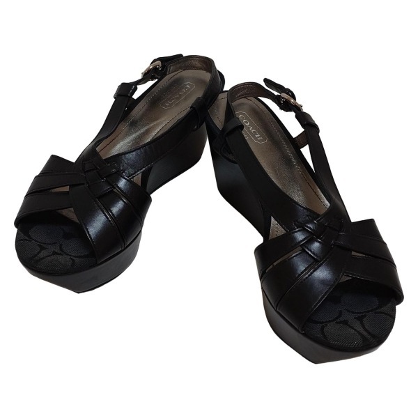 コーチ COACH サンダル 6 1/2 - レザー 黒 レディース ウェッジソール 靴_画像2