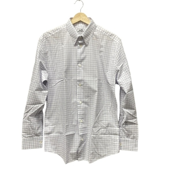 エルメス HERMES 長袖シャツ サイズ15 3/4　40 - 白×ボルドー×ブルー メンズ チェック柄 美品 トップス