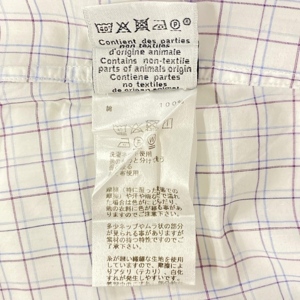 エルメス HERMES 長袖シャツ サイズ15 3/4　40 - 白×ボルドー×ブルー メンズ チェック柄 美品 トップス