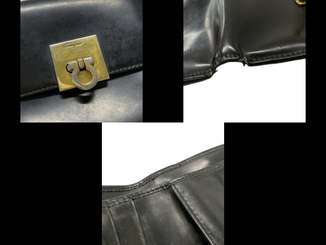  Salvatore Ferragamo FERRAGAMO/SalvatoreFerragamo 3. складывать кошелек / Mini / compact gun chi-ni кожа чёрный камыш . кошелек 