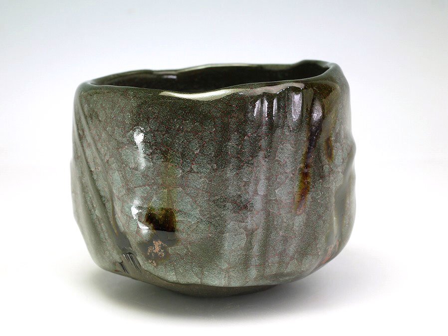 ■真作保証■【浦口雅行】作 青瓷黒晶鉄流茶碗 共箱■師：人間國寶 三浦小平二■