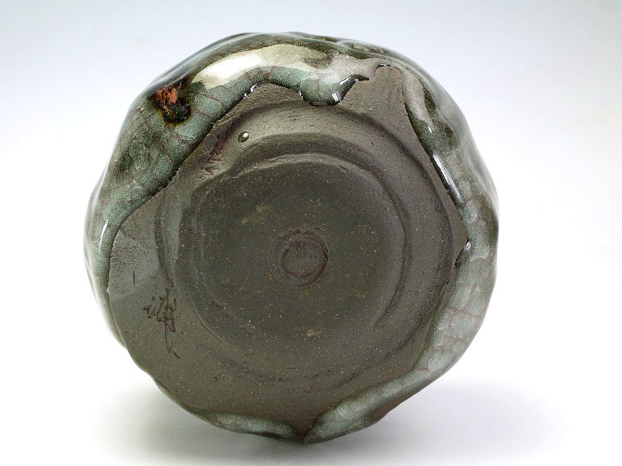 ■真作保証■【浦口雅行】作 青瓷黒晶鉄流茶碗 共箱■師：人間國寶 三浦小平二■