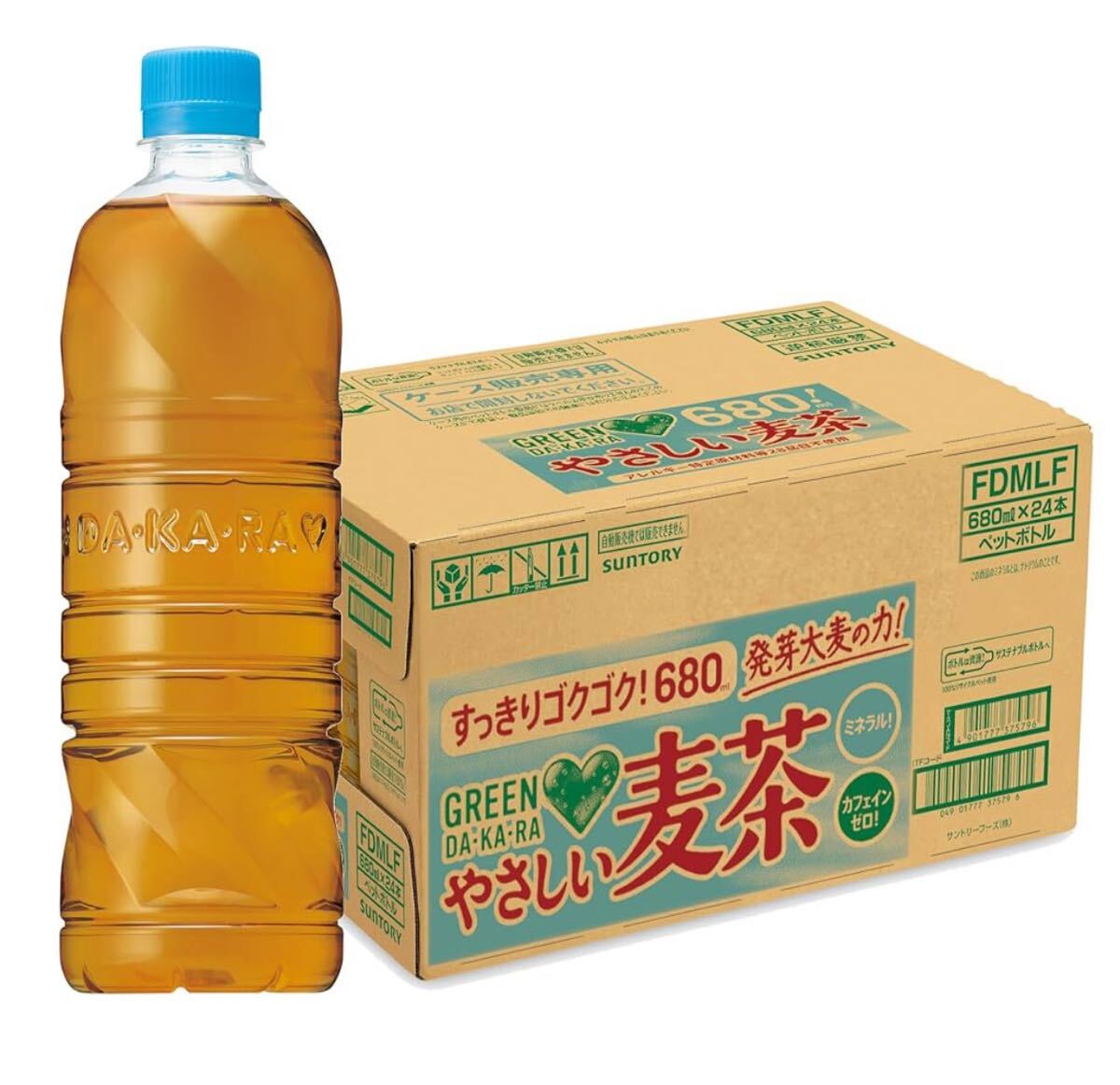【24本】サントリー GREEN DA?KA?RA グリーンダカラ やさしい麥茶 680ml ラベルレス 1箱 24本入