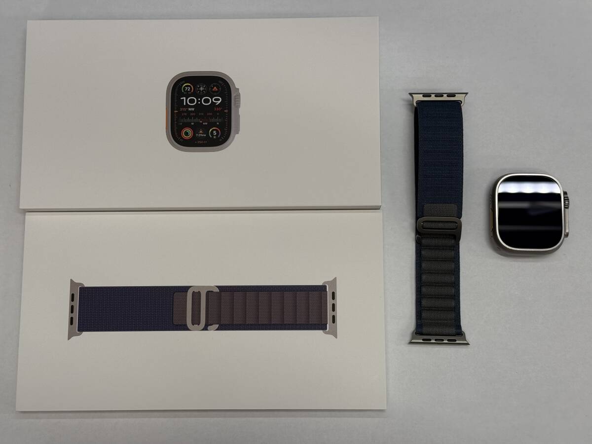 Apple Watch Ultra 2 GPS+Cellularモデル 49mm チタニウムケースとブルーアルパインループM MREP3J/A