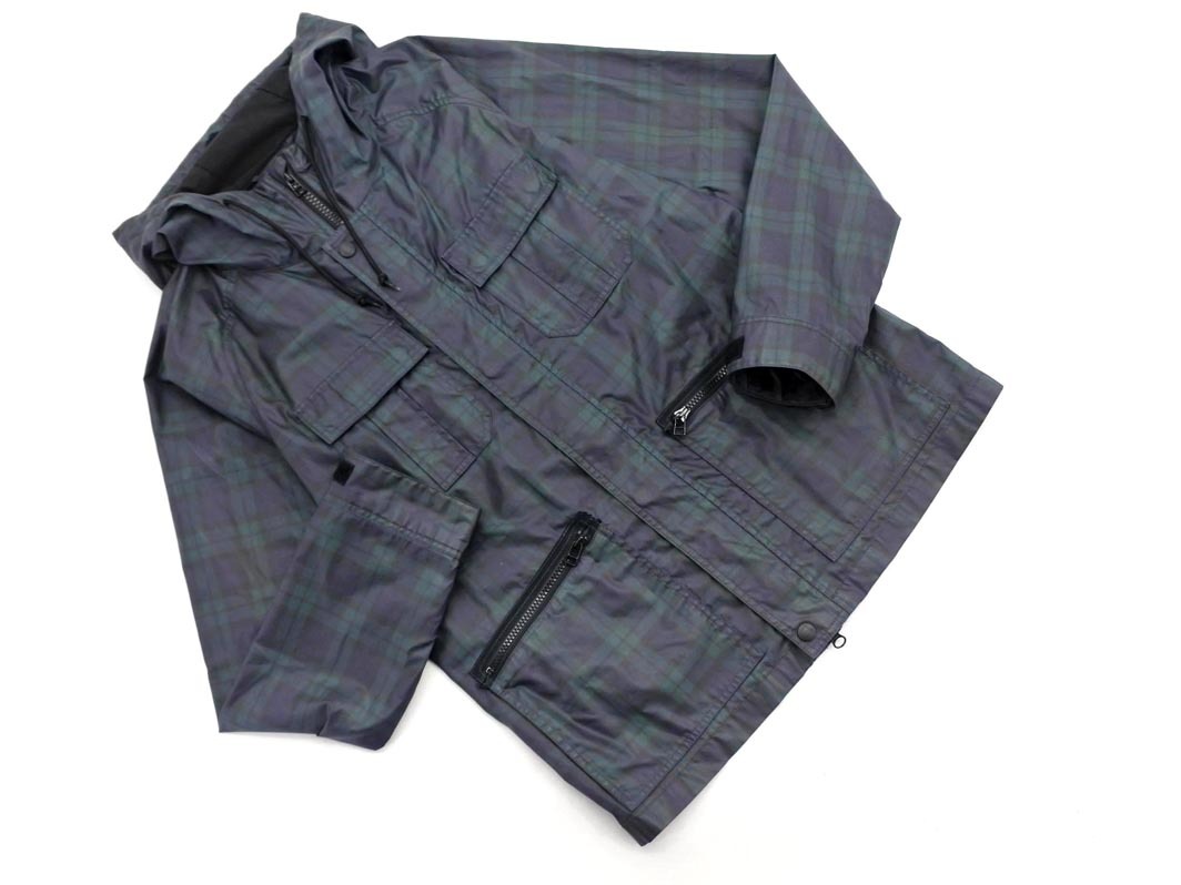 SHIPS JET BLUE シップスジェットブルー チェック コーティング加工 ジップアップ パーカー ジャケット sizeL/緑ｘ紺 ◇■ ☆ fia2 メンズ_画像1