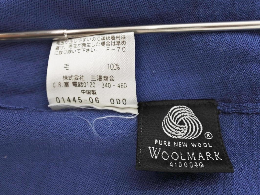 кошка pohs OK PAUL STUART paul (pole) Stuart шерсть 100% V шея вязаный свитер size6/ синий *# * fia2 женский