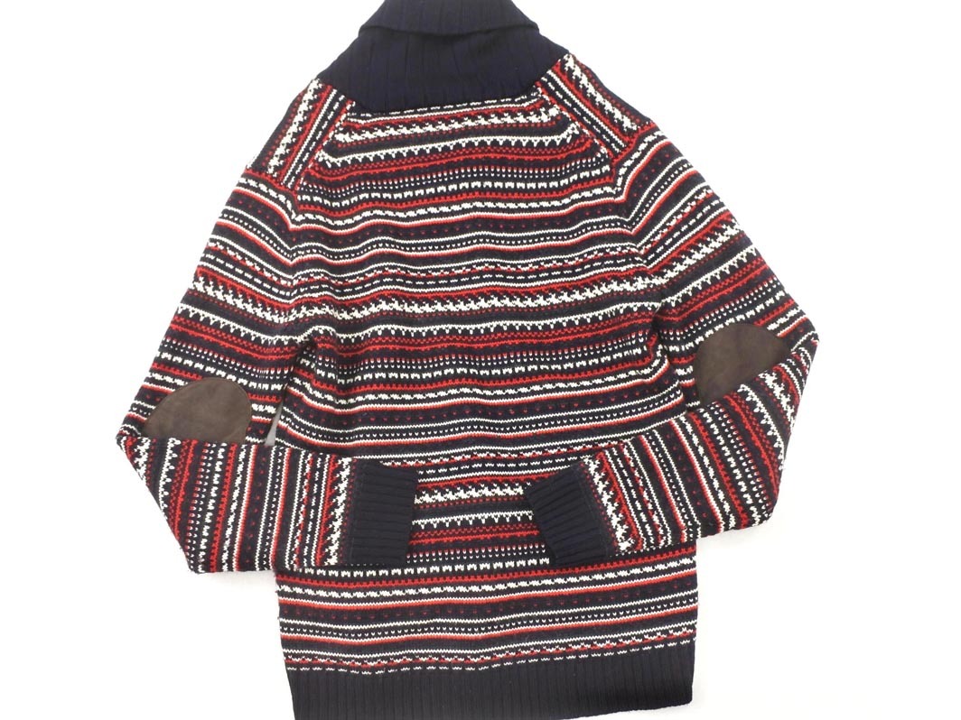 SHIPS シップス ウール100% エルボーパッチ フェアアイル柄 ニット セーター sizeS/黒ｘ赤x白 ◇■ ☆ fia2 メンズ_画像5