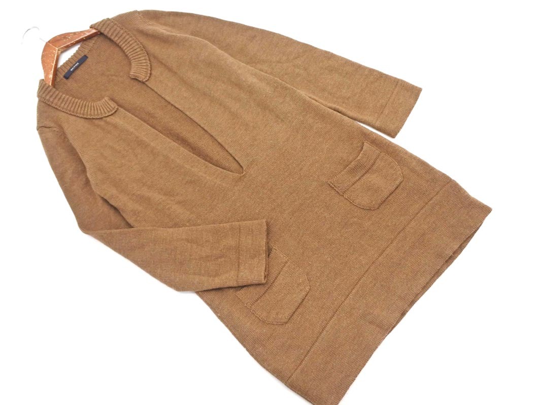 MACPHEE マカフィー トゥモローランド ウール100% Vネック チュニック ニット ワンピース size38/茶 ◇■ ☆ fia2 レディース_画像1