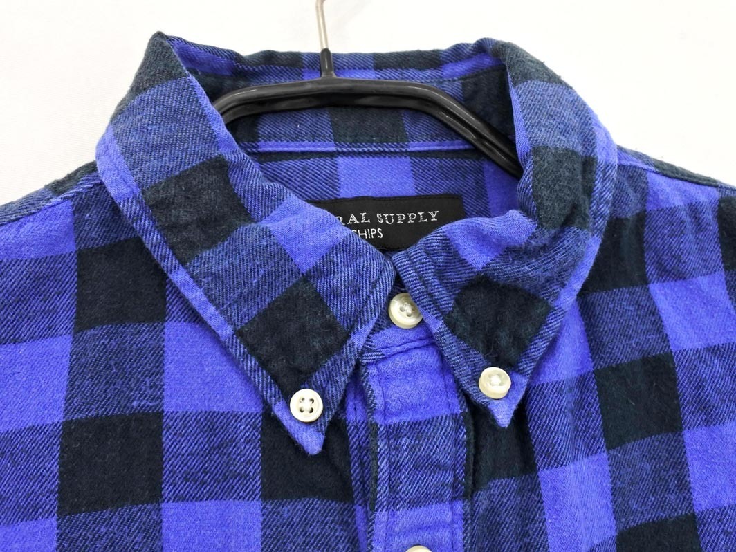 SHIPS GENERAL SUPPLY シップスジェネラルサプライ チェック シャツ sizeS/黒x青 ◇■ ☆ fia3 メンズ_画像3