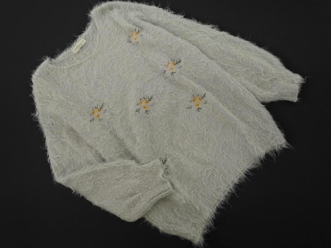earth music&ecology アースミュージック&エコロジー 花柄 刺繍 シャギー ニット セーター sizeF/ライトグレー ◇■ ☆ fia5 レディース_画像1