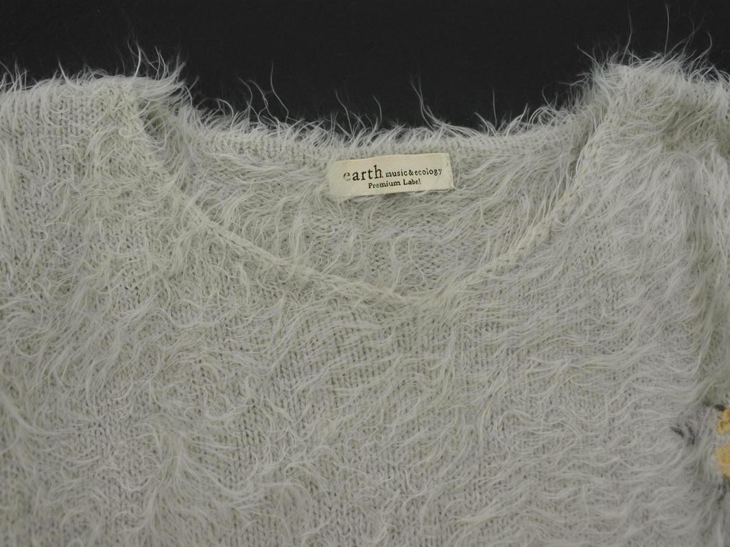 earth music&ecology アースミュージック&エコロジー 花柄 刺繍 シャギー ニット セーター sizeF/ライトグレー ◇■ ☆ fia5 レディース_画像2