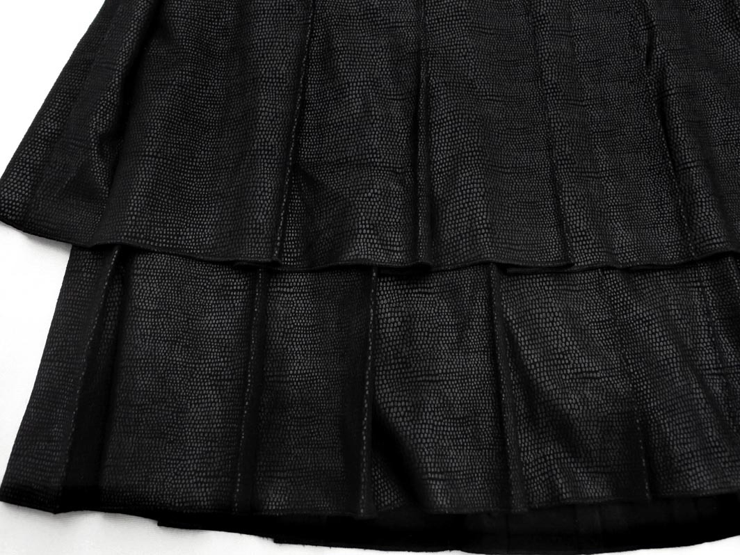 Gabardine K.T ギャバジンケーティー スウェード調(diào) プリーツ スカート size11/黒 ◇■ ☆ fia5 レディース