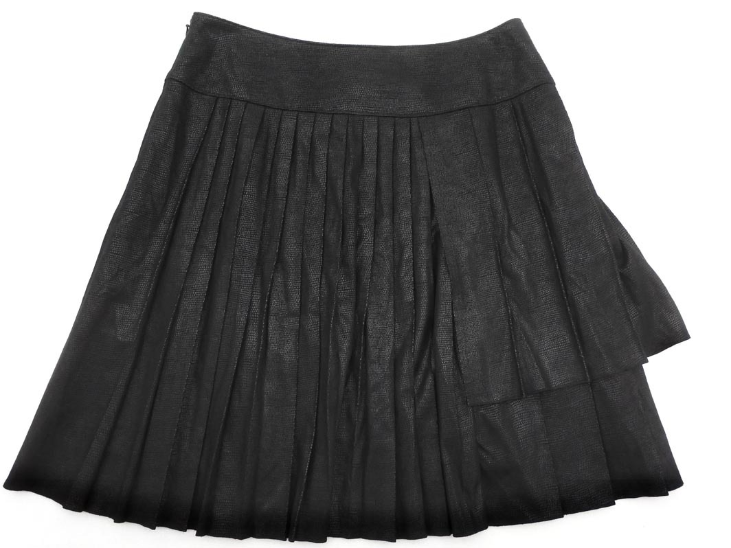 Gabardine K.T ギャバジンケーティー スウェード調(diào) プリーツ スカート size11/黒 ◇■ ☆ fia5 レディース