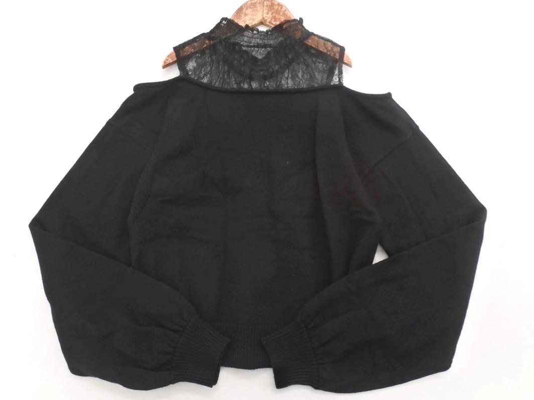 LIP SERVICE リップサービス レース フェイクレイヤード カシュクール ニット セーター sizeF/黒 ◇■ ☆ fia5 レディース_画像4
