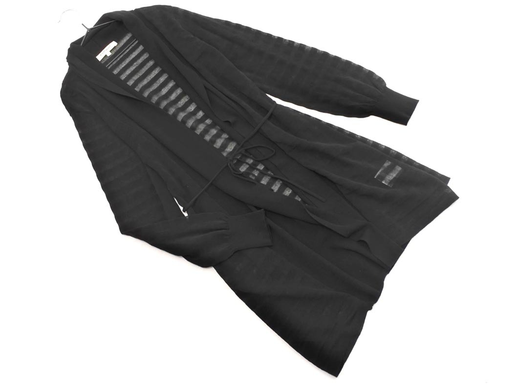 PAUL STUART paul (pole) Stuart талия шнур окантовка шаль цвет длинный кардиган size6/ чёрный *# * fia9 женский 