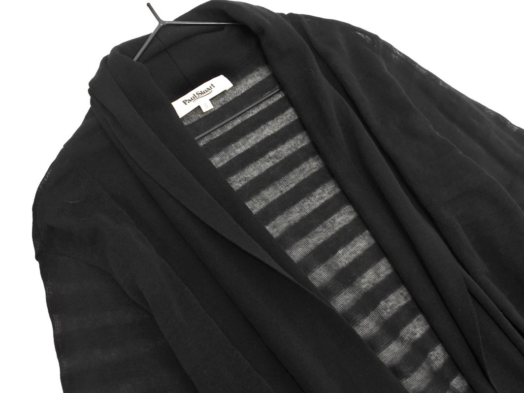 PAUL STUART paul (pole) Stuart талия шнур окантовка шаль цвет длинный кардиган size6/ чёрный *# * fia9 женский 