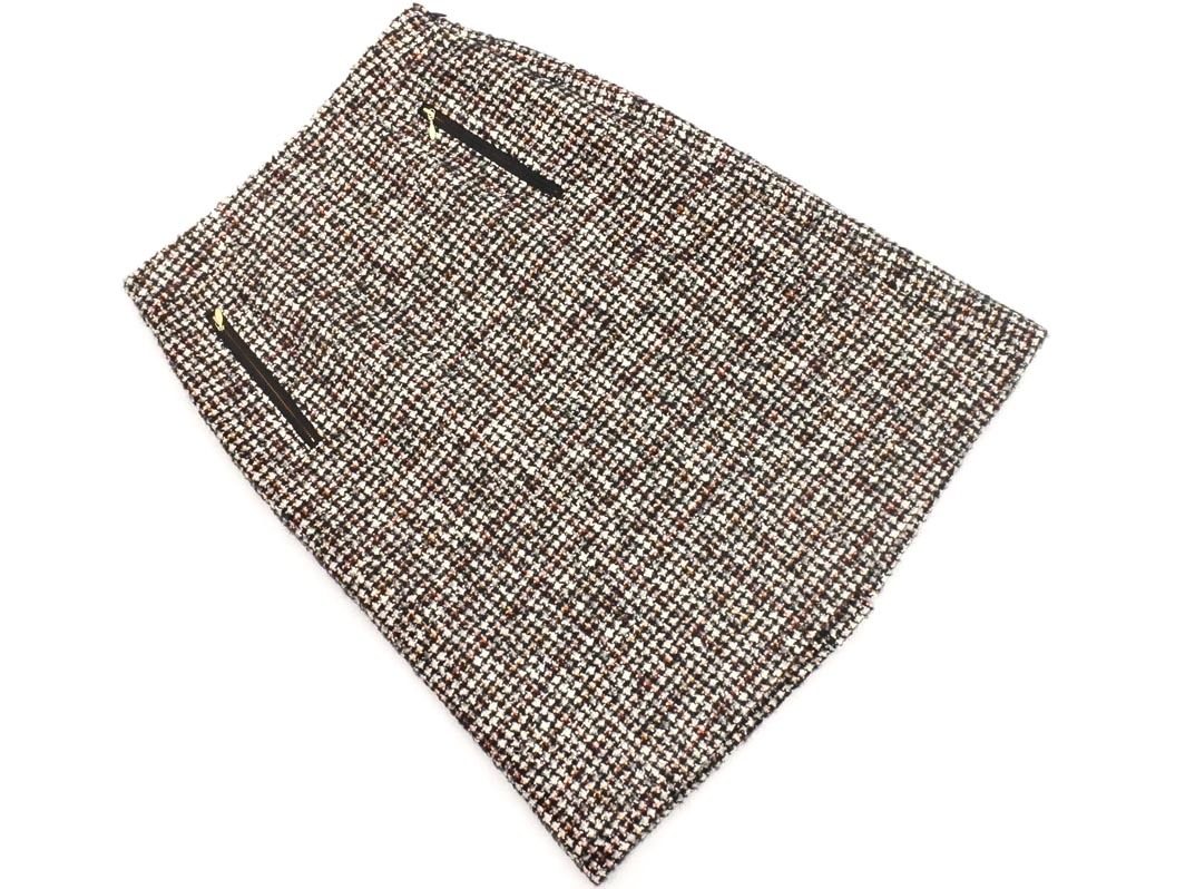 PAUL STUART paul (pole) Stuart шерсть . карман юбка size4/ белый x чёрный x красный *# * fia9 женский 