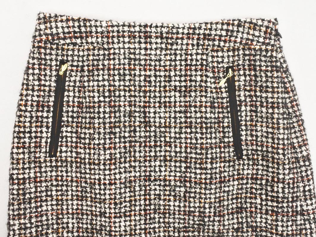 PAUL STUART paul (pole) Stuart шерсть . карман юбка size4/ белый x чёрный x красный *# * fia9 женский 