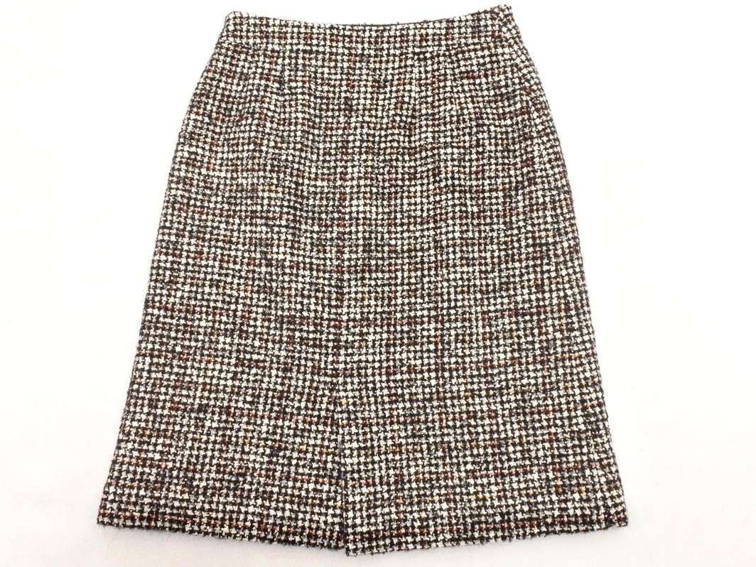 PAUL STUART paul (pole) Stuart шерсть . карман юбка size4/ белый x чёрный x красный *# * fia9 женский 