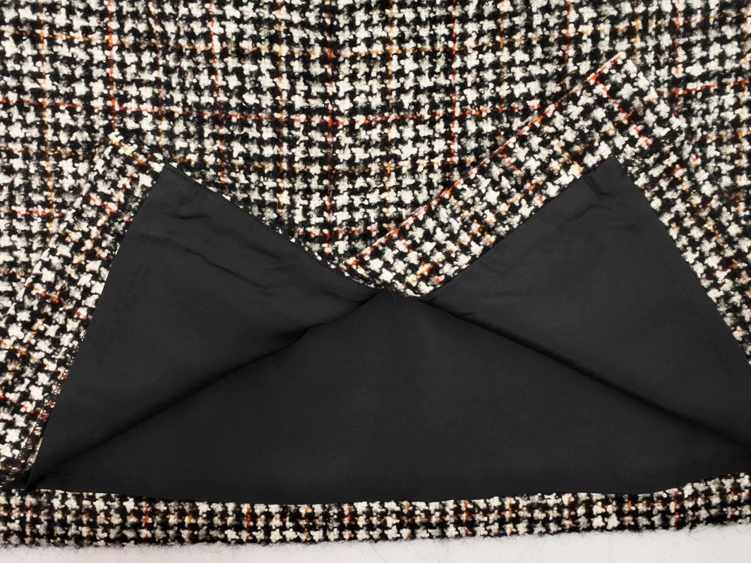 PAUL STUART paul (pole) Stuart шерсть . карман юбка size4/ белый x чёрный x красный *# * fia9 женский 