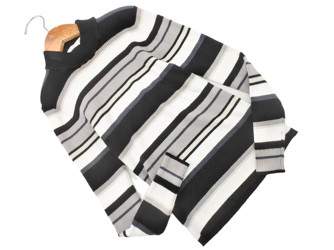 MOUSSY マウジー マルチボーダー ニット セーター sizeS/白ｘ黒xグレー ◇■ ☆ fia9 レディース_画像1