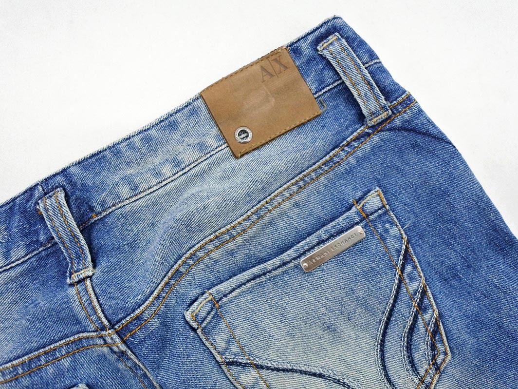 ARMANI EXCHANGE アルマーニエクスチェンジ スパンコール リメイク加工 デニムパンツ size0/青 ■■ ☆ fib2 レディース