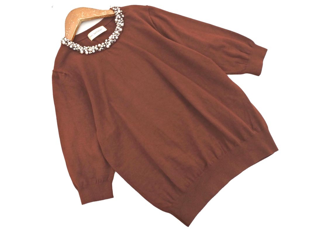 INED イネド ビジュー ニット セーター size9/ブラウン ◇■ ☆ fib1 レディース