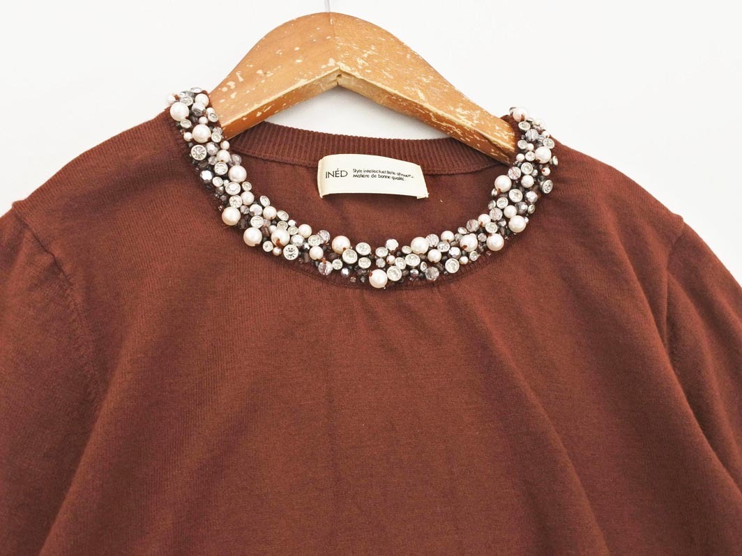 INED イネド ビジュー ニット セーター size9/ブラウン ◇■ ☆ fib1 レディース