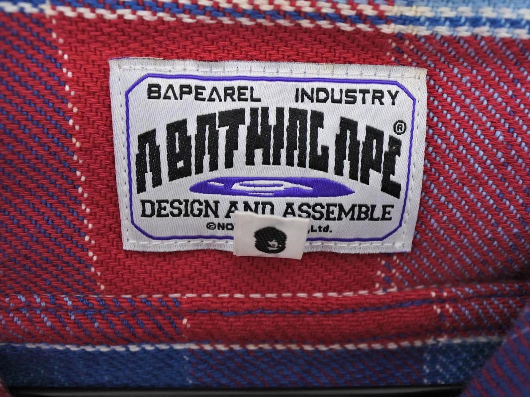 A BATHING APE アベイシングエイプ チェック フード シャツ sizeS/赤ｘ青 ◇■ ☆ fib6 メンズ