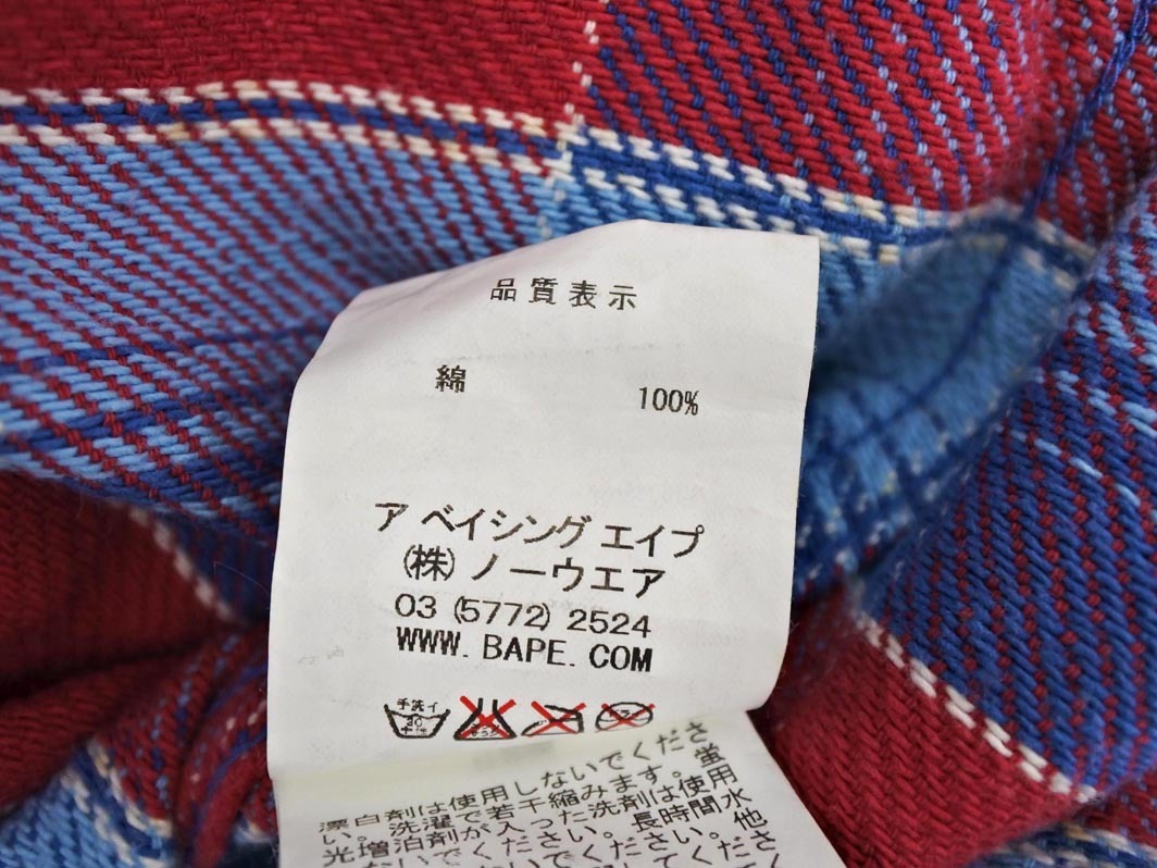 A BATHING APE アベイシングエイプ チェック フード シャツ sizeS/赤ｘ青 ◇■ ☆ fib6 メンズ
