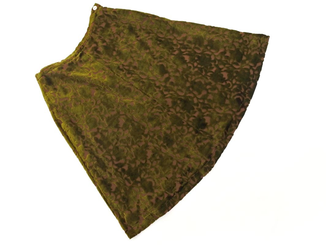 KUMIKYOKU 組曲 ベロア 花柄 フレア スカート size2/カーキ ◇■ ☆ fib7 レディース