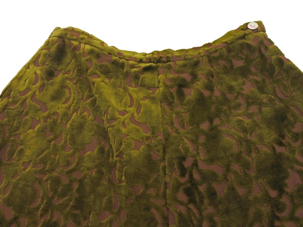 KUMIKYOKU 組曲 ベロア 花柄 フレア スカート size2/カーキ ◇■ ☆ fib7 レディース
