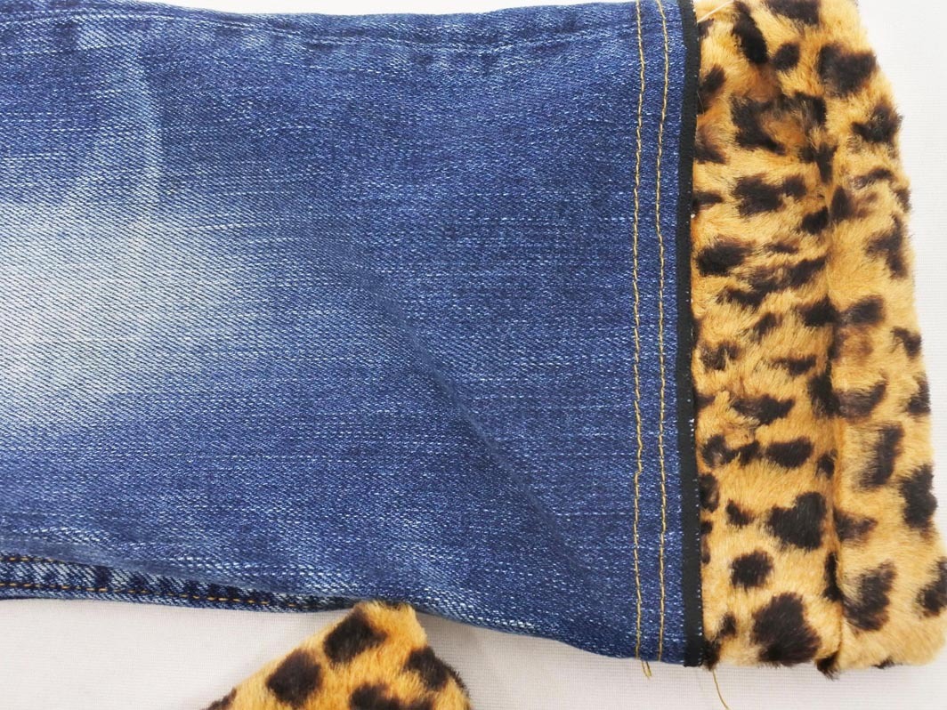 RNA アールエヌエー アニマル柄 裾 ファー クロップド デニムパンツ size2/青 ◇■ ☆ fib9 レディース_画像2