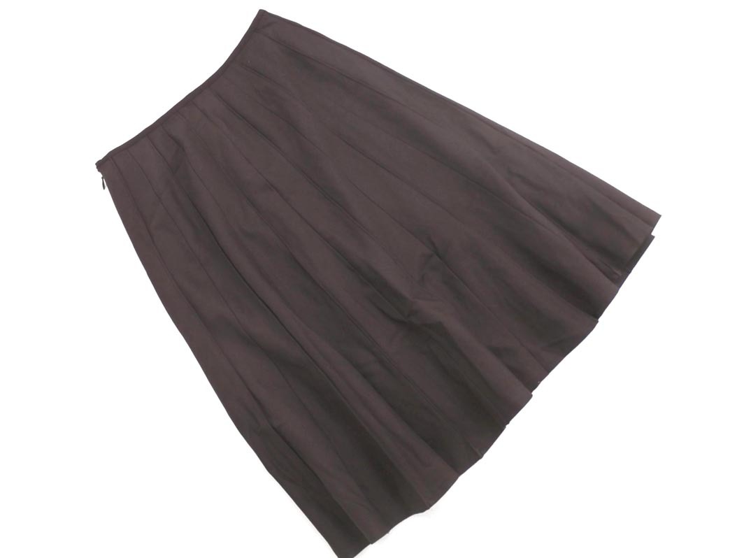 ネコポスOK KUMIKYOKU 組曲 ウール混 タック フレア スカート size1/茶 ◇■ ☆ fib9 レディース