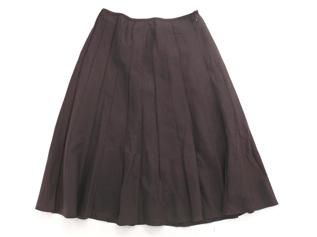 ネコポスOK KUMIKYOKU 組曲 ウール混 タック フレア スカート size1/茶 ◇■ ☆ fib9 レディース