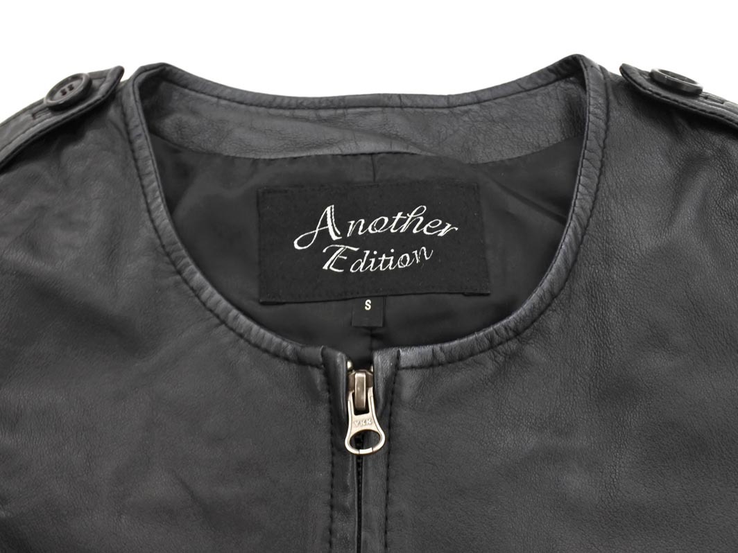 Another Edition アナザーエディション ユナイテッドアローズ 本革 ラムレザー ノーカラー ジャケット sizeS/黒 ◇■ ☆ fic2 レディース_画像3