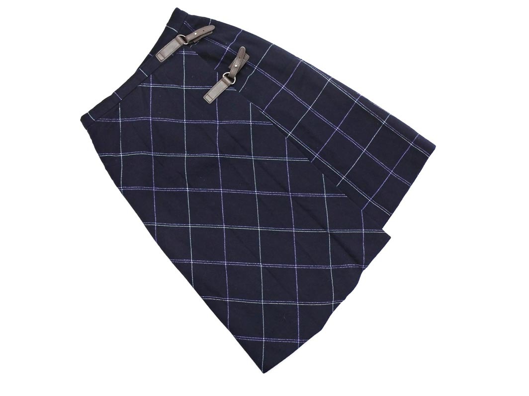 KUMIKYOKU 組曲 ウール混 チェック 巻き ラップ スカート size1/紺 ◇■ ☆ fic2 レディース