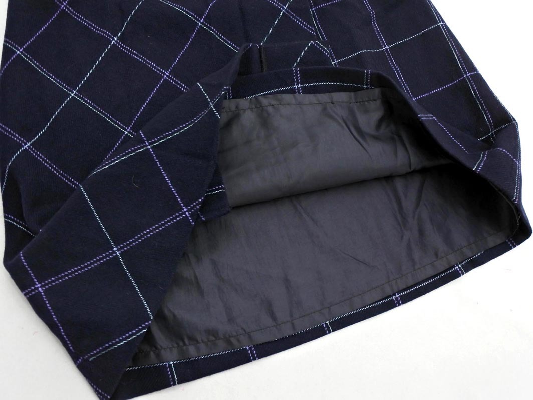 KUMIKYOKU 組曲 ウール混 チェック 巻き ラップ スカート size1/紺 ◇■ ☆ fic2 レディース