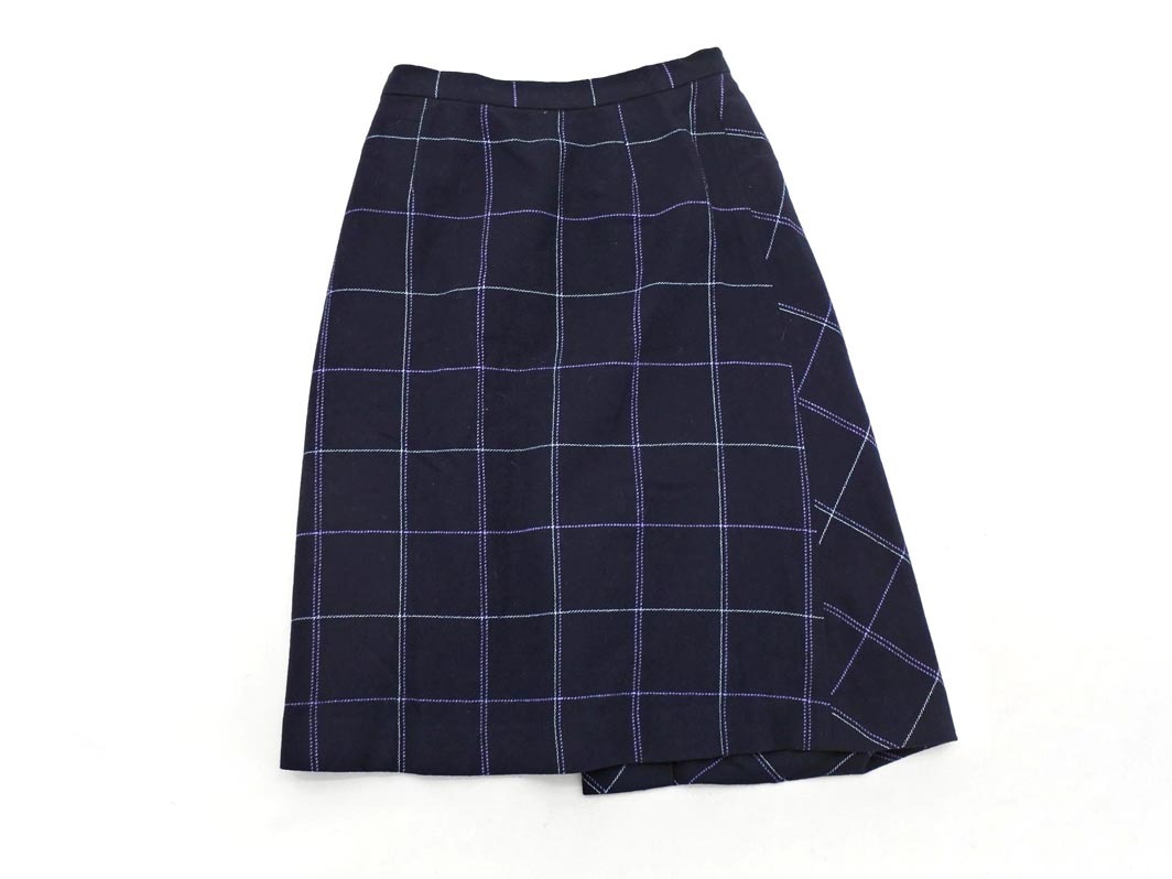 KUMIKYOKU 組曲 ウール混 チェック 巻き ラップ スカート size1/紺 ◇■ ☆ fic2 レディース
