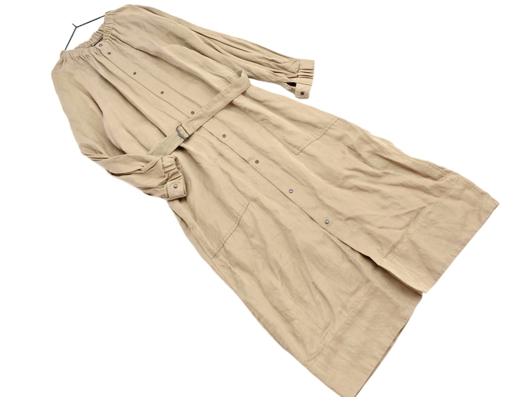 MACPHEE マカフィー トゥモローランド リネン混 ギャザー シャツ ワンピース size36/カーキ ■◇ ☆ fic4 レディース_画像1