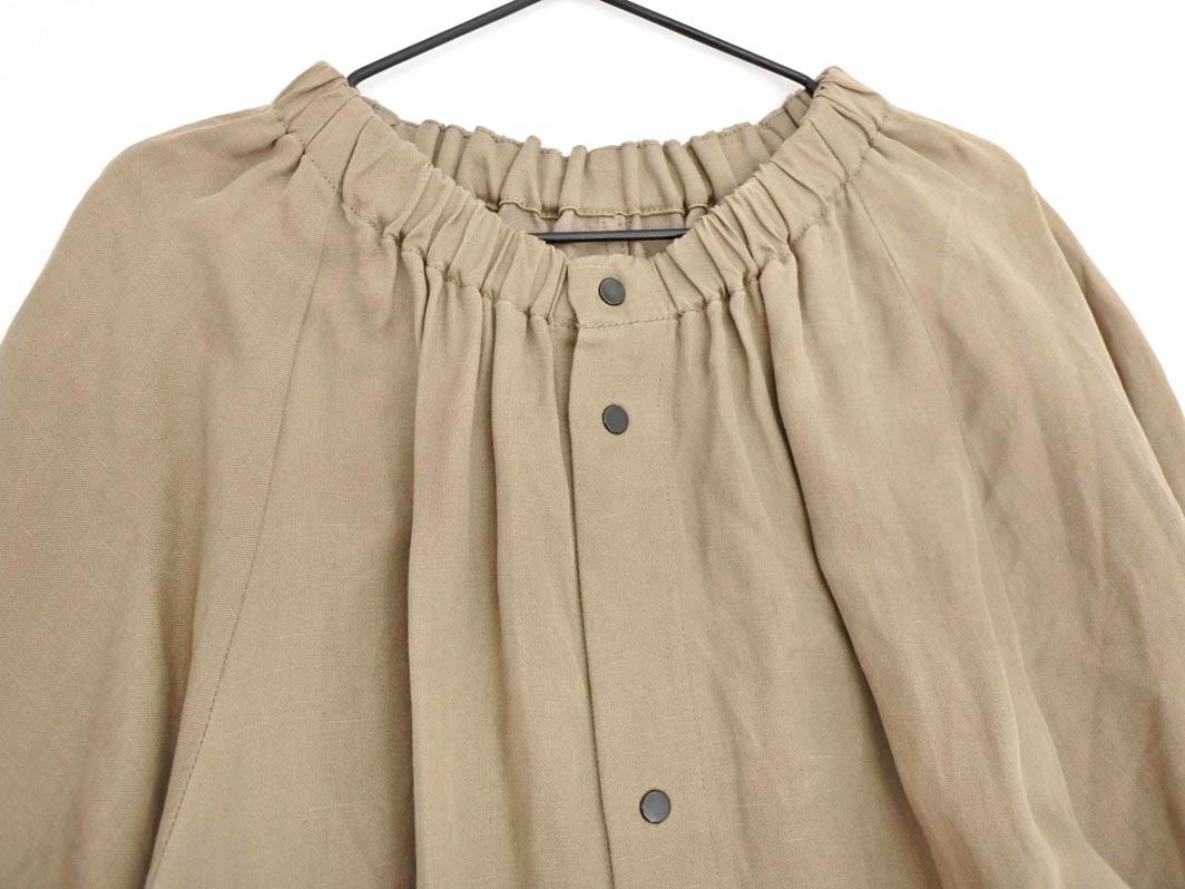 MACPHEE マカフィー トゥモローランド リネン混 ギャザー シャツ ワンピース size36/カーキ ■◇ ☆ fic4 レディース_画像2